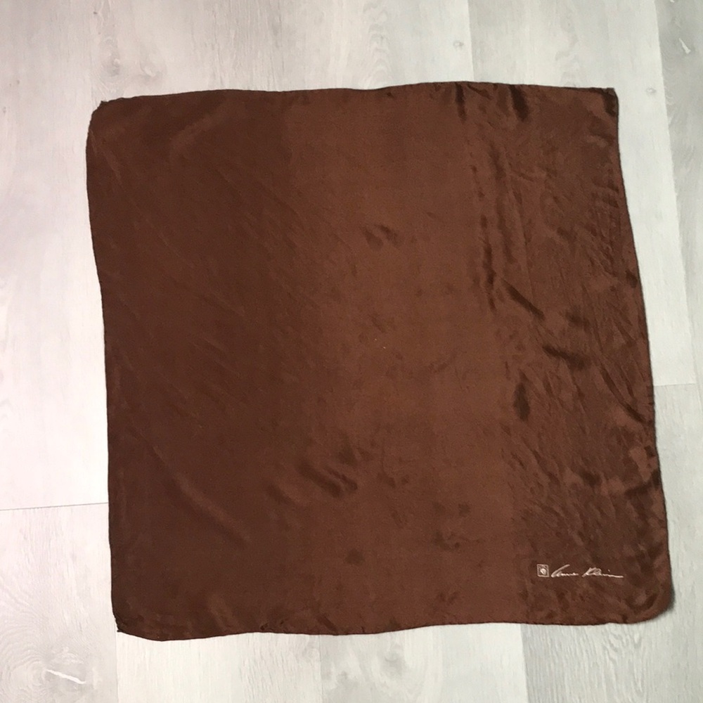 ANNE KLIEN SILK SCARF BROWN SQUARE SATIN